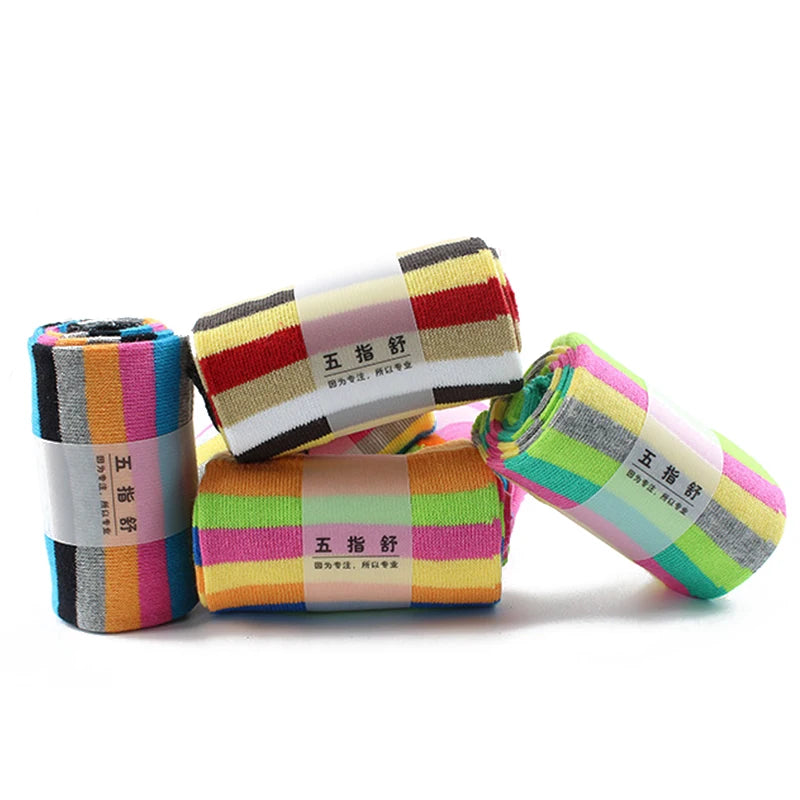 Toe Socks Funny Colorful Rainbow Striped Cotton Wicking Athletic Crew Mid Tube Socks Fashion