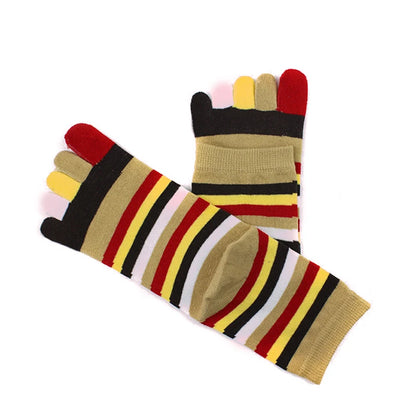 Toe Socks Funny Colorful Rainbow Striped Cotton Wicking  Athletic Crew Mid Tube Socks Fashion