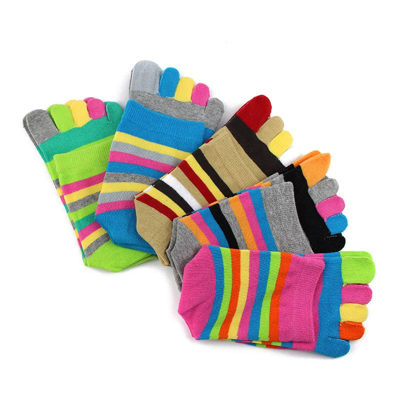 Toe Socks Funny Colorful Rainbow Striped Cotton Wicking  Athletic Crew Mid Tube Socks Fashion