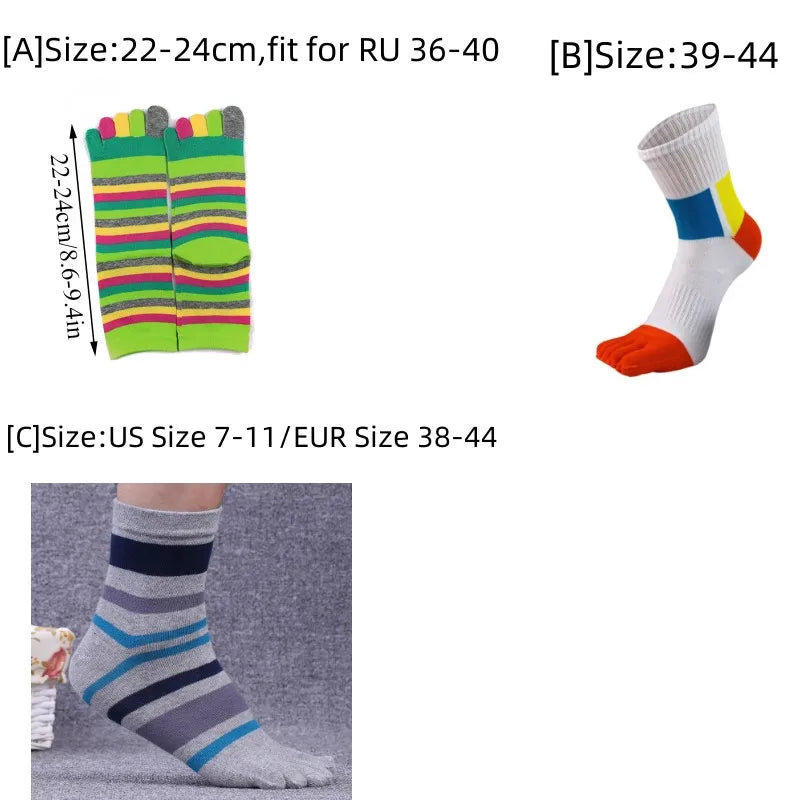 Toe Socks Funny Colorful Rainbow Striped Cotton Wicking  Athletic Crew Mid Tube Socks Fashion